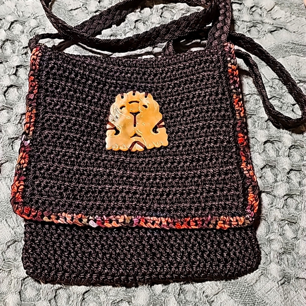 Brown Woven Crossbody Phone Bag Braided Strap Flap Front Zip Top by Silver Wave